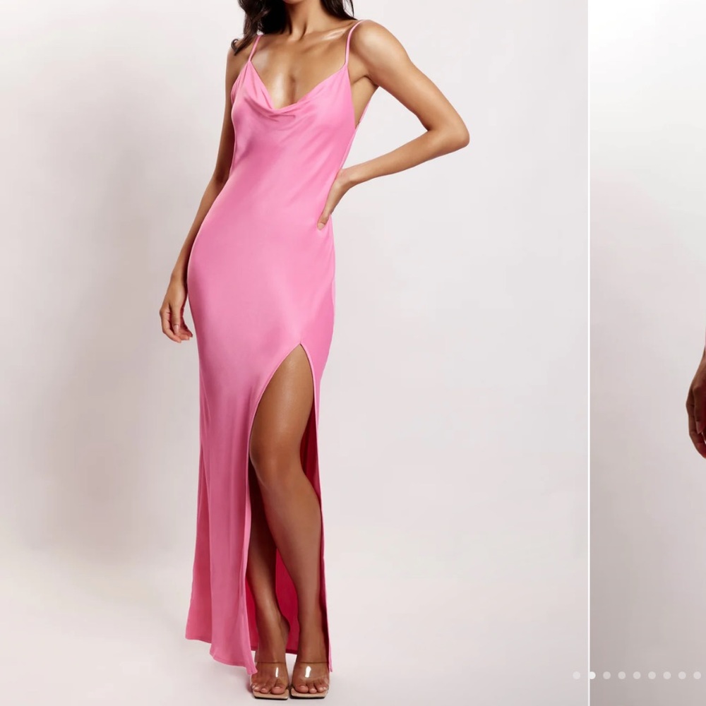 Meshki Pink Jade Cowl Neck Backless Maxi Dress